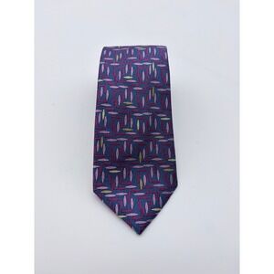 Unbranded Silk Necktie Mens OS Purple Pink Yellow Geometric Dash Textured Woven